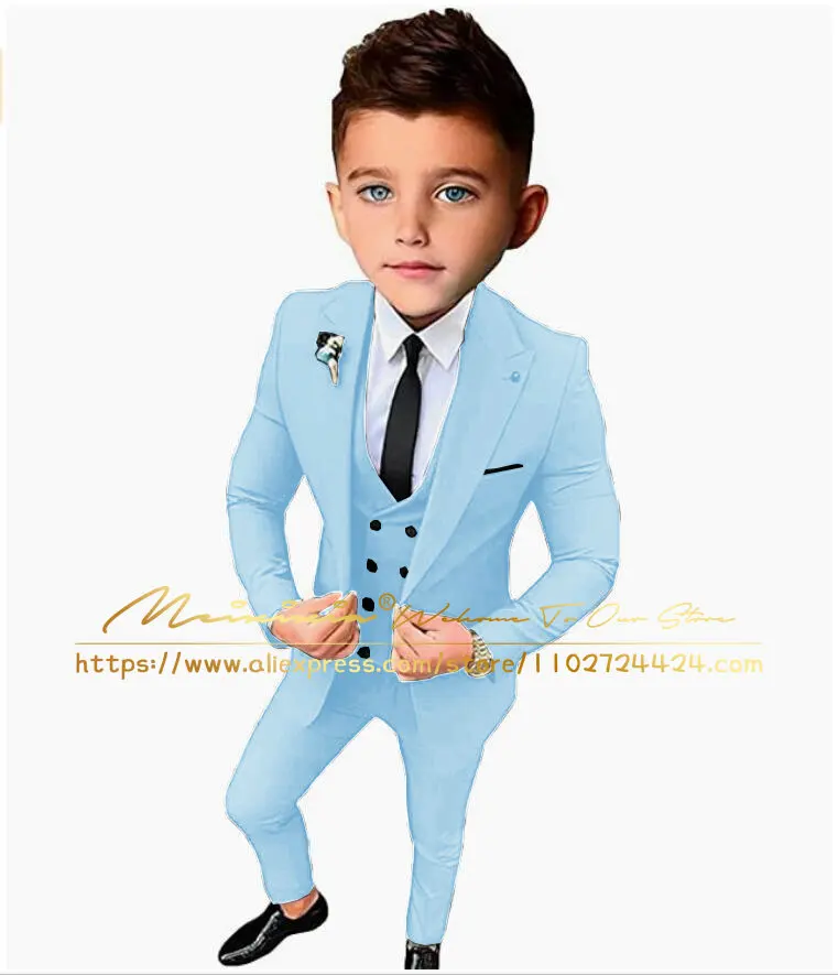 Boys Suit Wedding Tuxedo 3 Piece Light Purple Jacket Pants Vest Child Formal Blazer Set Slim Fit Outfit costume garcon mariage