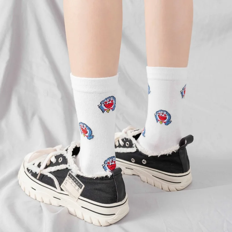 New Kawaii Doraemon Medium Tube Cotton Socks Cartoon Jacquard Lovely Fashion Comfortable Autumn and Winter Girl Birthday Gift