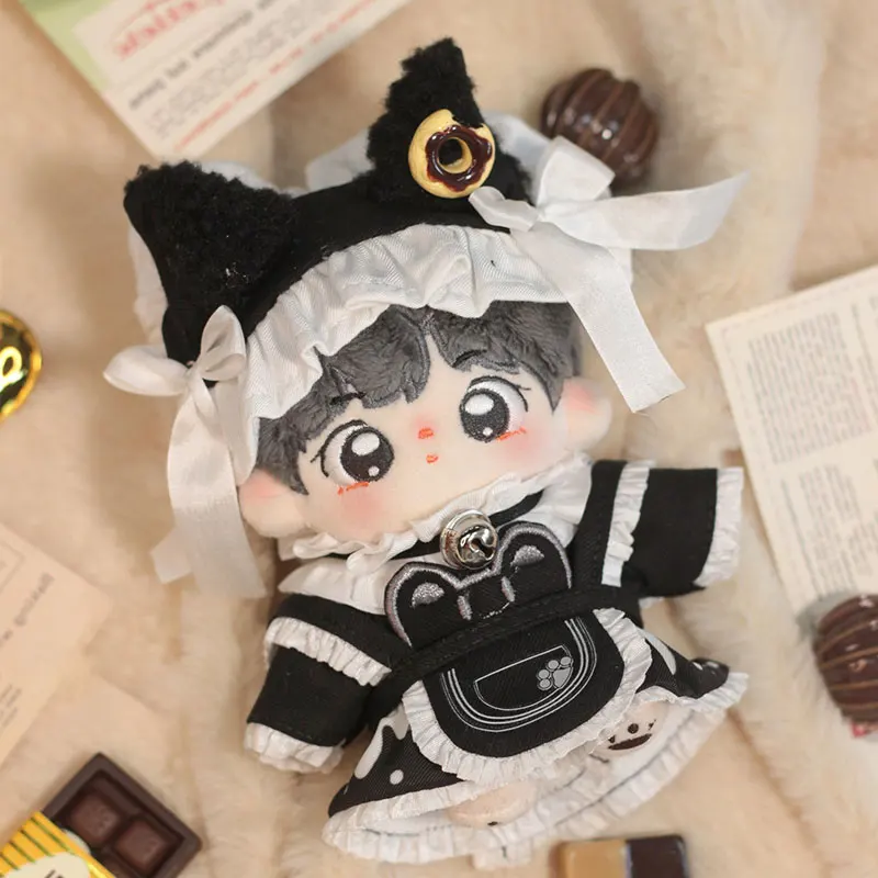 Nieuwe 10 cm Pluche Pop Kostuum Cosplay Japanse Meid Café Oor Haar Met Taart Jurk Bib Set Voor mannen Vrouwen Verjaardagscadeautjes