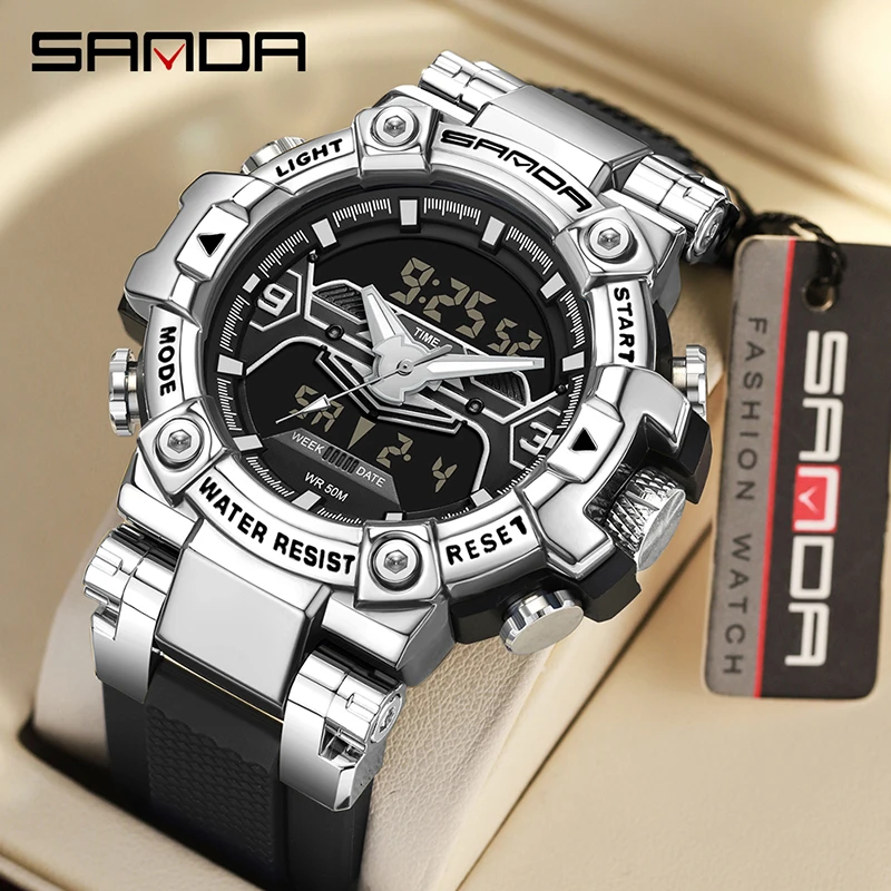 Sanda 3186 New Electronic Watch Multi functional Fashion Trend Dazzling Night Light Waterproof Alarm Clock Watch