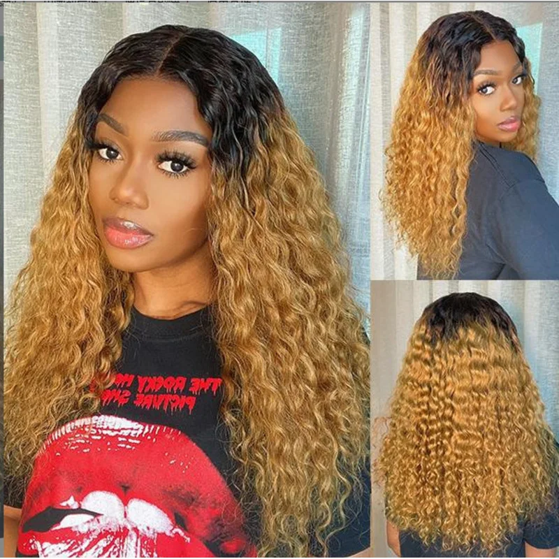 European American African wig with black highlights and gradient brown small curls Amazon