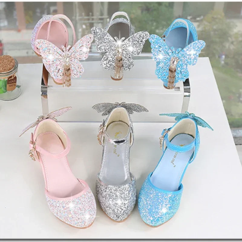 Zapatos NiñaGirl-Chaussures en cuir à talons hauts pour filles, sandales princesse, chaussures en cristal, Mary Gasoline, mode enfant, nouveau