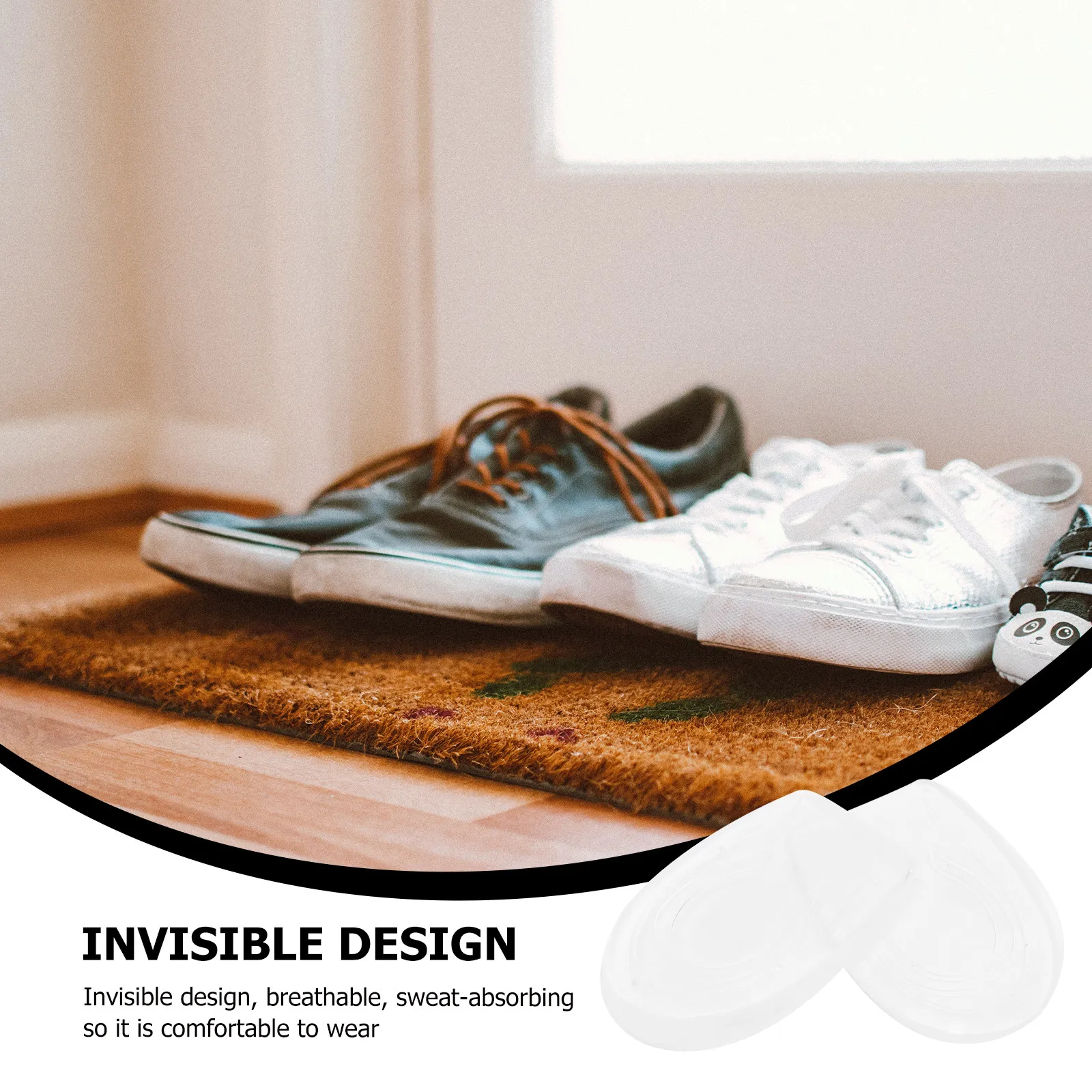 2Pairs Invisible Heel Lift Insoles Transparent Silicone Cushion Height Increased Breathable Shock Absorbing Detachable Foot