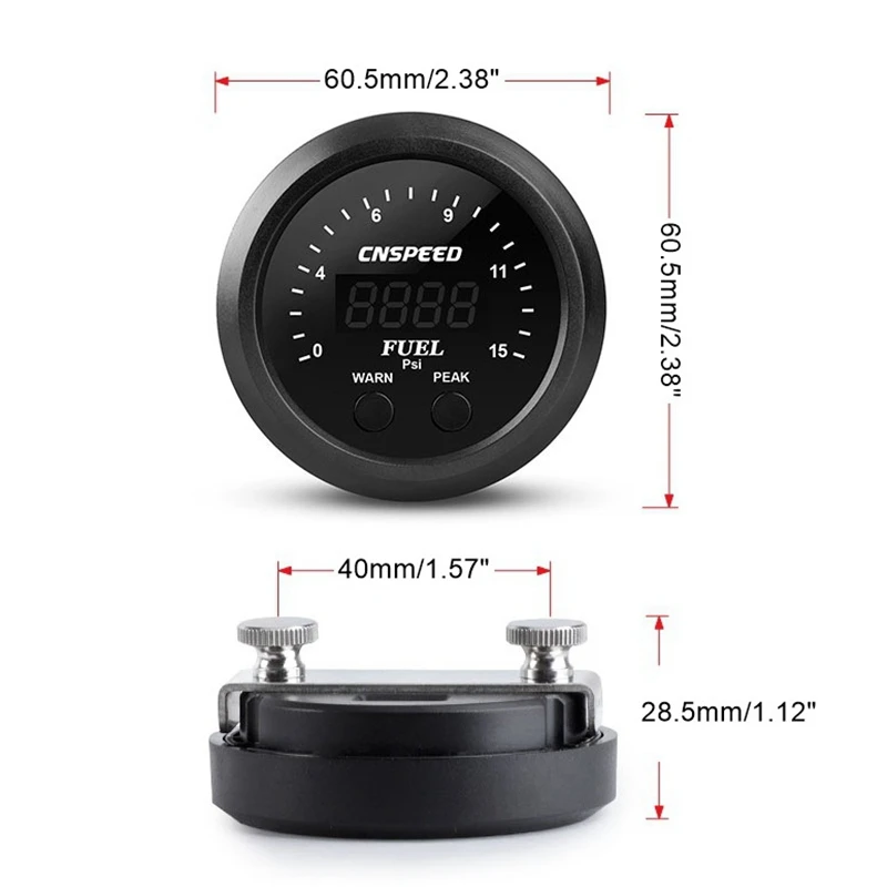 Newcnspeed 2.5Inch Fuel Pressure Gauge Digital Display 12V Ultra-Thin Universal 0-150PSI Fuel Meter With Sensor LED Indicator