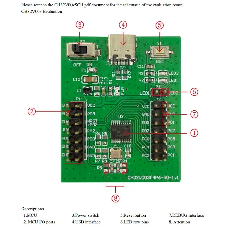 Kit Papan Pengembangan CH32V003 CH32V003/CH32V203 Papan Evaluasi WCH QingKe RISC Kit Pembelajaran