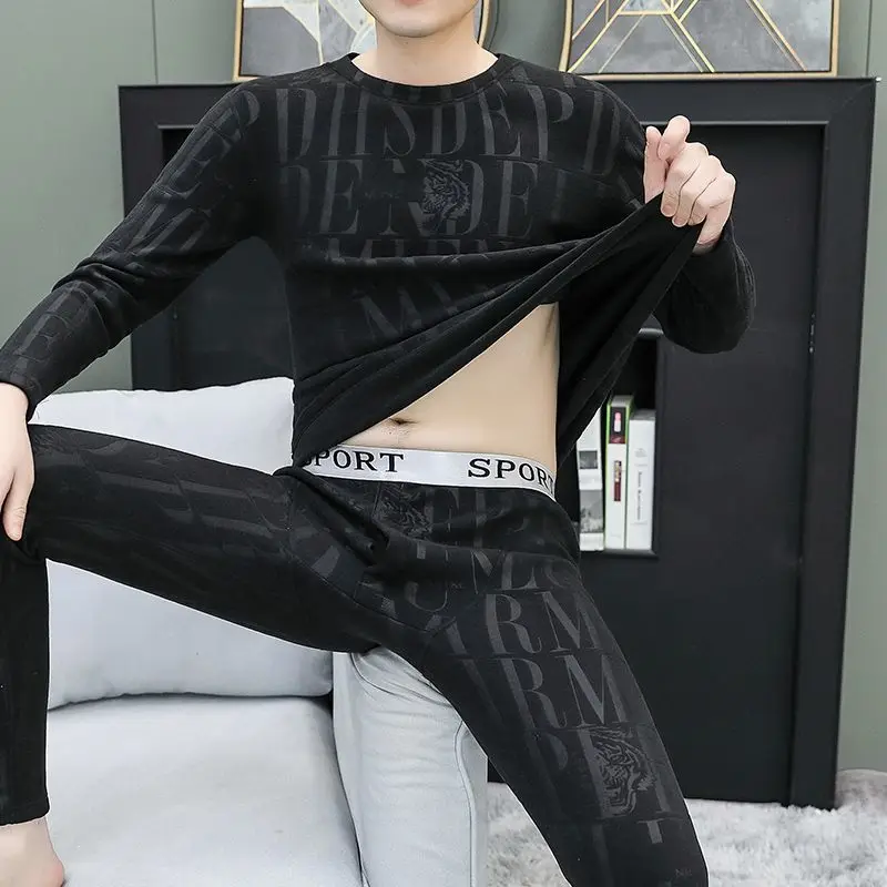 고급형 2025 신상 남성용 겨울 벨벳 두꺼운 내복 방한 수트 수면복 파자마 세트