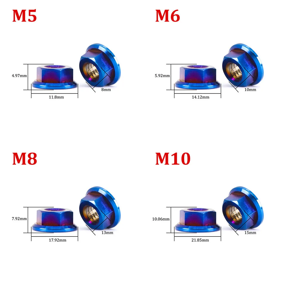 1pc TC4 Titanium Alloy Flange Nuts M5 M6 M8 M10 M12 Motorcycle Modification Nut Rear Axle Fixed Locking Nut