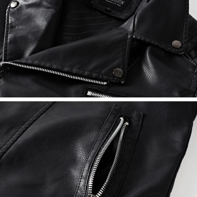 PU Jacket Men Motorcycle Biker Jackets Casual Fashion PU Coat Male Diagonal Zipper Turndown Collar Coat Outerwear