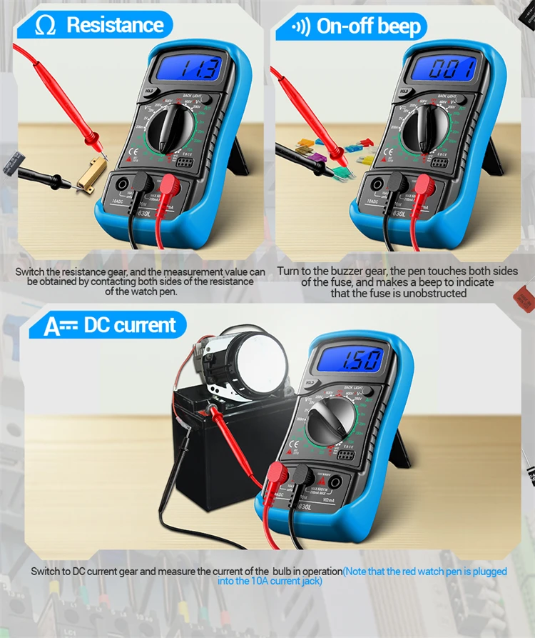 Intelligentes Multimeter Mini AC/DC Spannungs- und Strommessgerät 1999 Messungen Widerstand Diode HFE Buzzer Multimetro Detektor Werkzeug ANENG XL830L – Detail 11