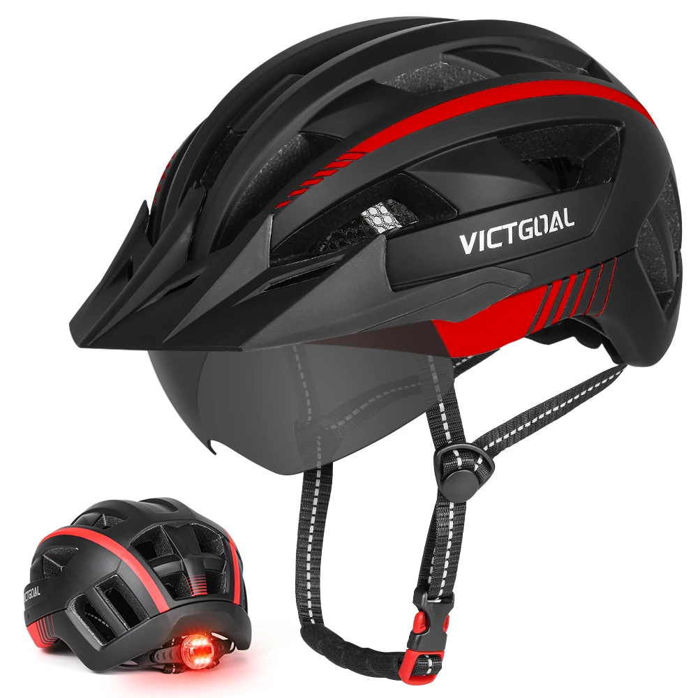 VICTGOAL Fahrradhelm mit Schutzbrille für Männer, Frauen, Erwachsene, Rücklicht, Fahrrad-Sicherheitshelm, MTB, Rennrad, Elektroroller, Fahrradhelme
