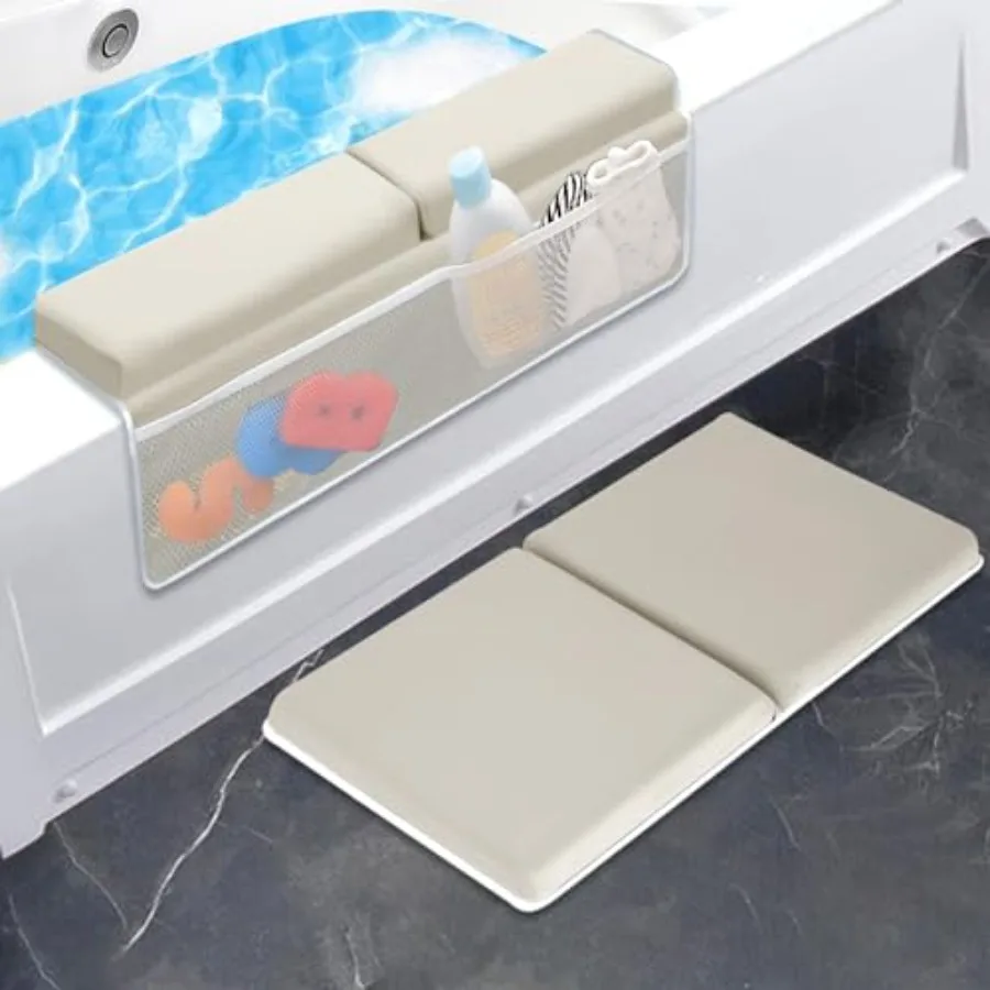 

JJGoo Bath Kneeler with Elbow Rest Pad Set, 1.5 inch Kneeling Pad Mat for Bathtub Baby Bathing Parents, Painless Foam Mat with