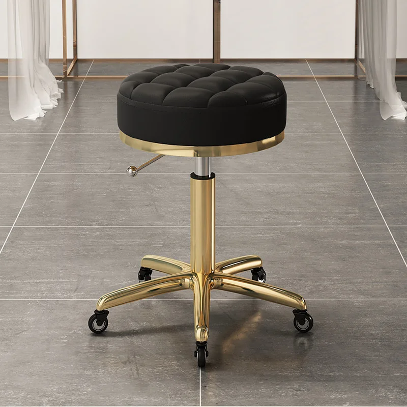 

High Quality Salon Furniture 360 Degree Rolling Adjustable Hairdressing Chair with Wheels Gold Salon Stool