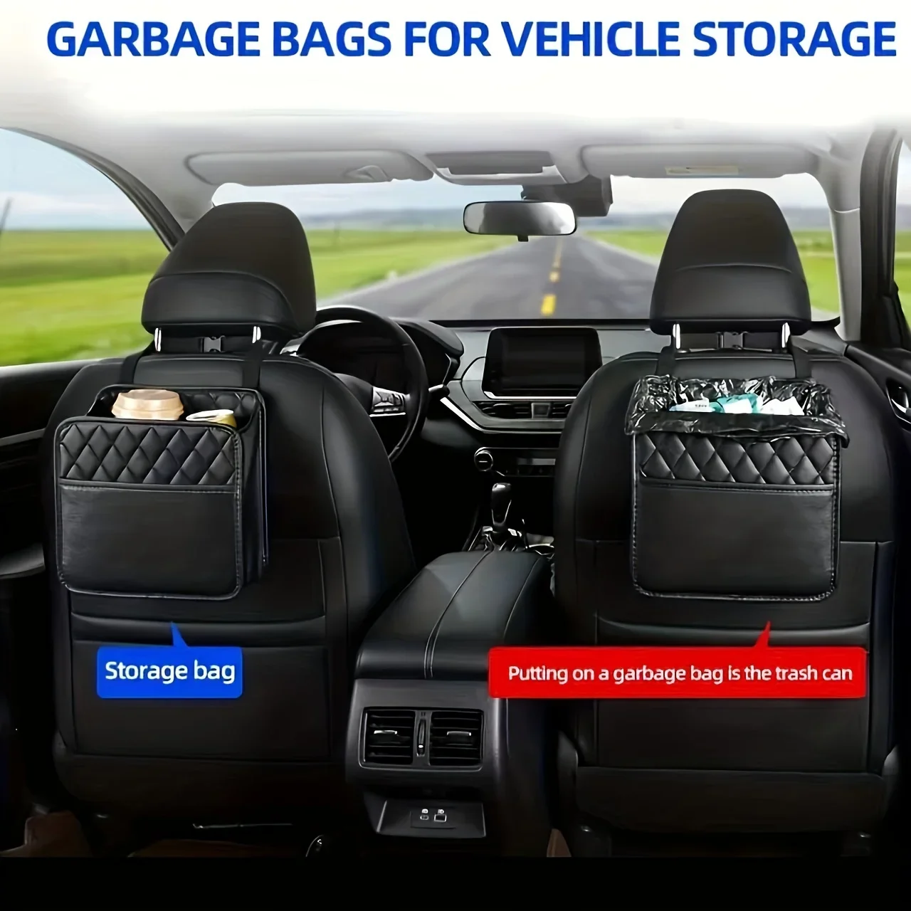 Hanging Multi-Function Car Seat Back Organizer Storage Bag for SUV Truck Backseat Pouch with 5 Pockets for Toys Tablet & Snacks