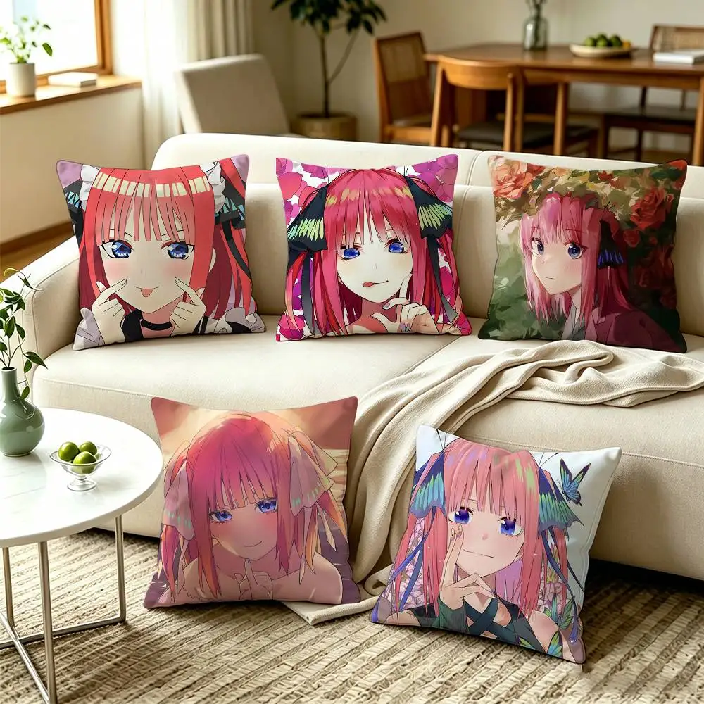 N-Nino Nakano The Quintessential Quintuplets  Square Double-Sided printed Pillow Case Bedroom Bedside Pillow Sofa Cushion Cover