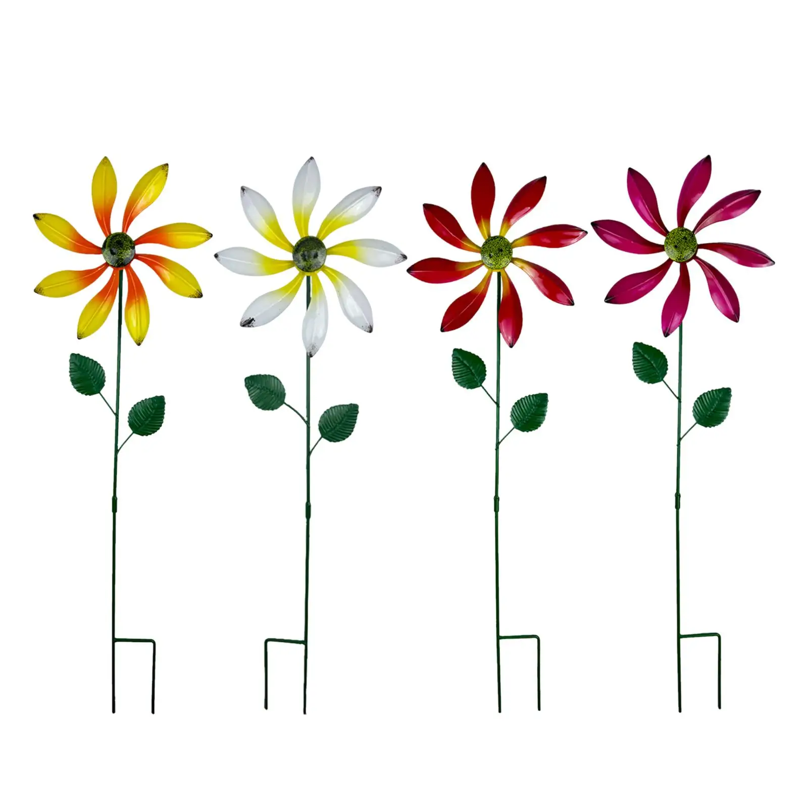 Outdoor Wind Spinner with Stake 360° Rotating Metal Windmill Flower Garden Stake for Patio Pathway Courtyard Outside Decoration