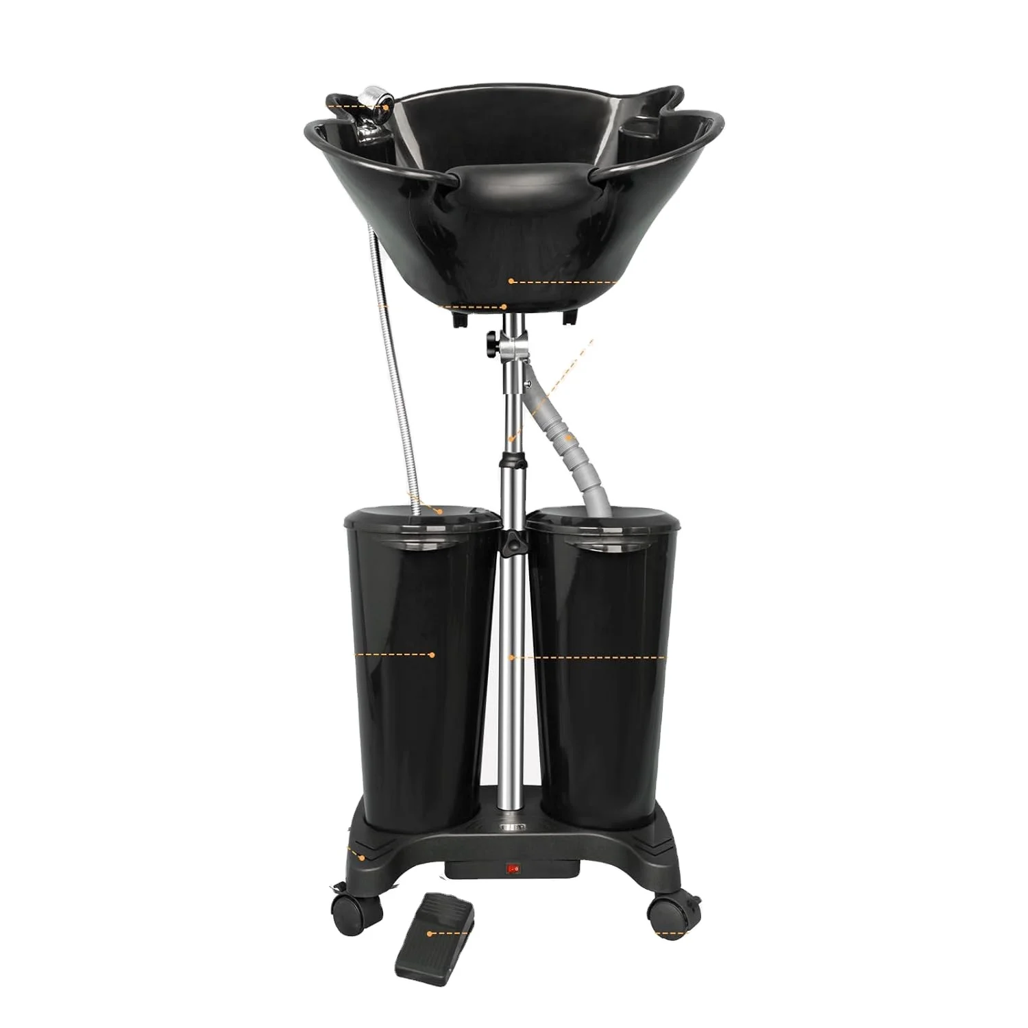 

Professional Hospital Salon Furniture Hair Equipment Portable Shampoo Sink with Wheels 2 Barrels Hair Washbasin