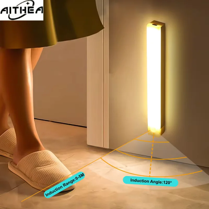 AITHEA Motion Sensor Wireless LED Night Light USB Rechargeable Long Strip Bar Lamp for Cabinet Wardrobe Bedside Staircase Tube image 4