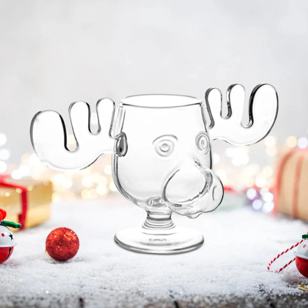 1-3PCS Christmas Elk Glass Cup 8Oz Milk Moose Mug Christmas Reindeer Head Beer Water Cup Xmas Holiday Party Drinkware Gift 240ML
