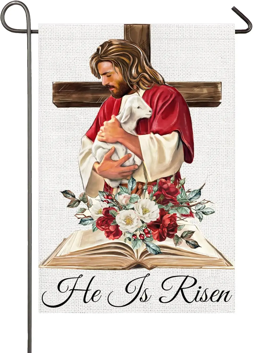 Easter He is Risen Garden Flag Religious Yard Flags for Outside 12x18 Double Sided Jesus Lamb Flower Bouquet Christian Holid yyi