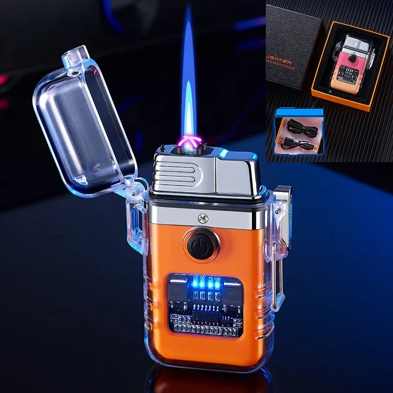 Plasma Lighter Waterproof Windproof Lighter Butane Gas Turbine Electric Transparent ARC USB Rechargeable Lighter Outdoor Camping