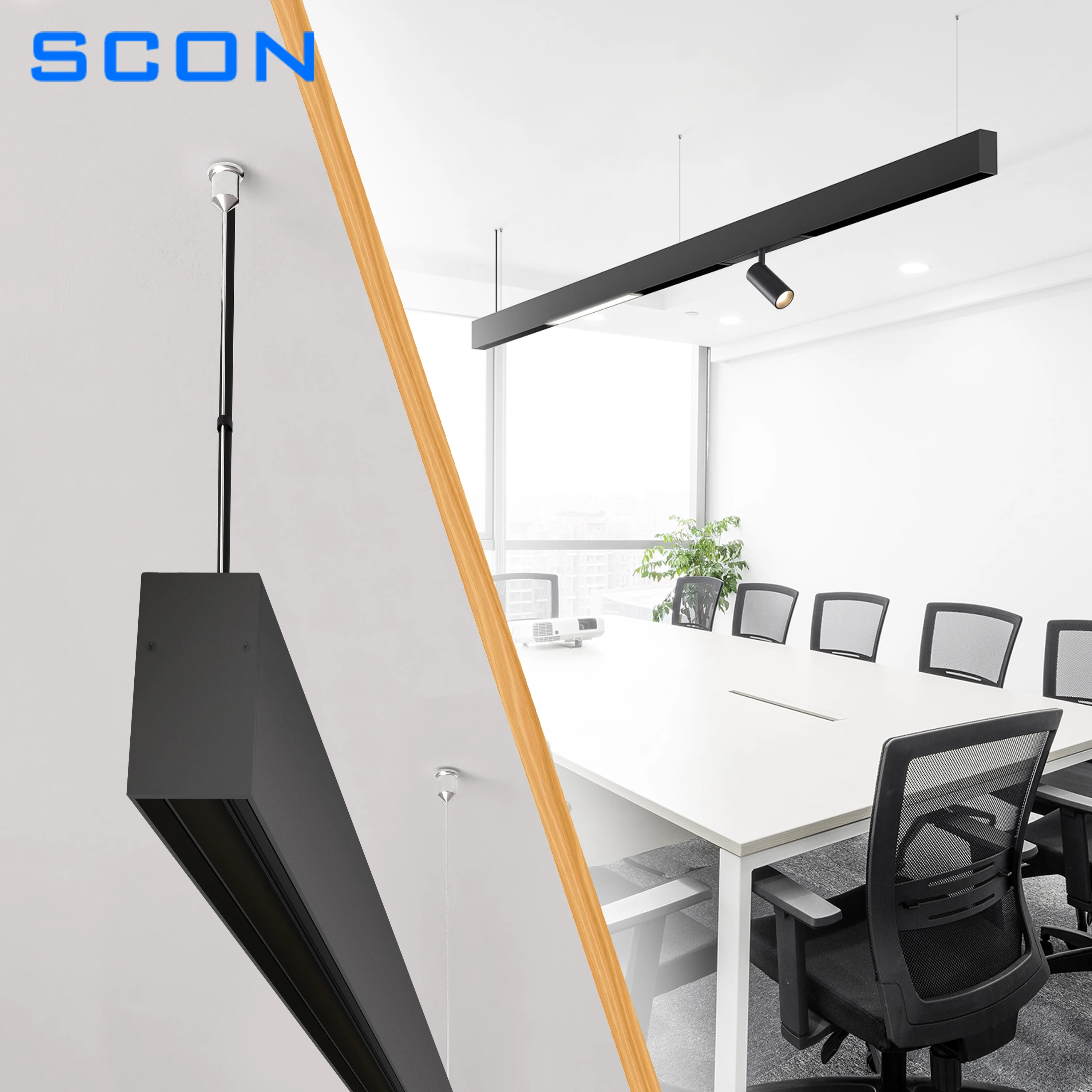 

SCON Suspended Pendant Magnetic Track Light Ceiling Lighting 4-Wire System Aluminum Rail LED Spotlight For Home Living room