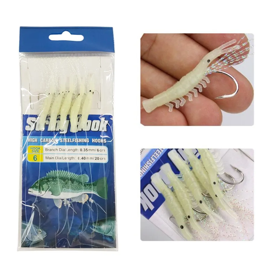 

Luminous Artificial Shrimp Bait, Soft Bait Fishing Jigs, Sea Fish Skin Lures Kit, Spinnerbait, 6Pack