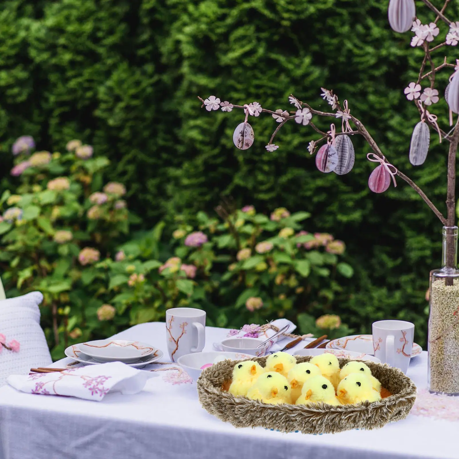 

1Set Mini Yellow Chick Figure with Chicken Nest Premium Fabric PP Cotton Warm Festival Decor for Living Room Bedroom Kitchen