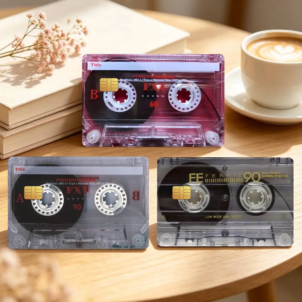 Fashion Cassette Tape Credit Card Sticker Waterproof Anti-Scratch 4PCS Bank Debit Traffic Cover Decoration