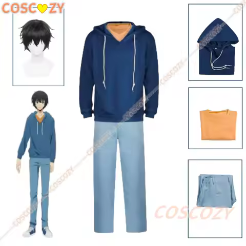 New Anime Solo Leveling Sung Jinwoo Cosplay Costume Wig Black Wig Blue Hooded Sweatshirt Hoodies Halloween Party Uniforms Set