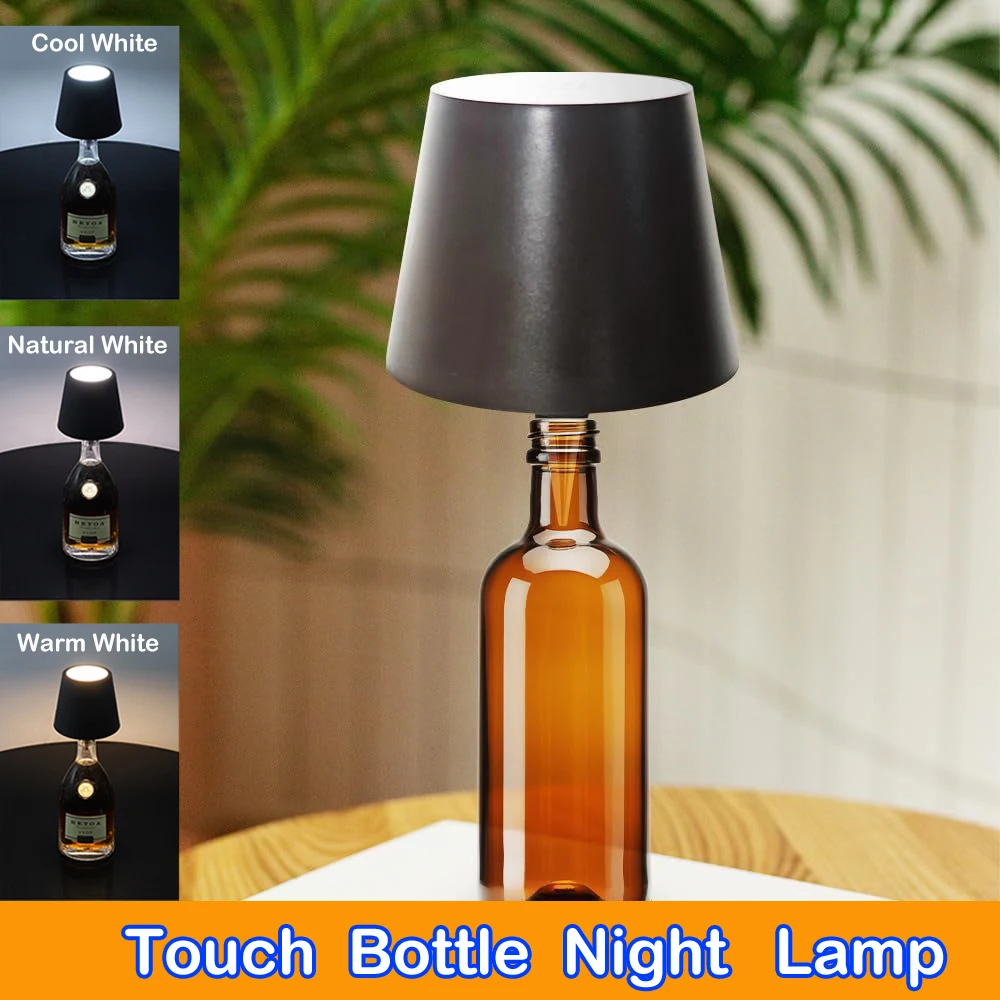 USB Charge Bottle Table Lamp Touch Control of 3 Colors and Stepless Dimming Night Lamp Suitable for Bar Wine Bottles Desk Lights