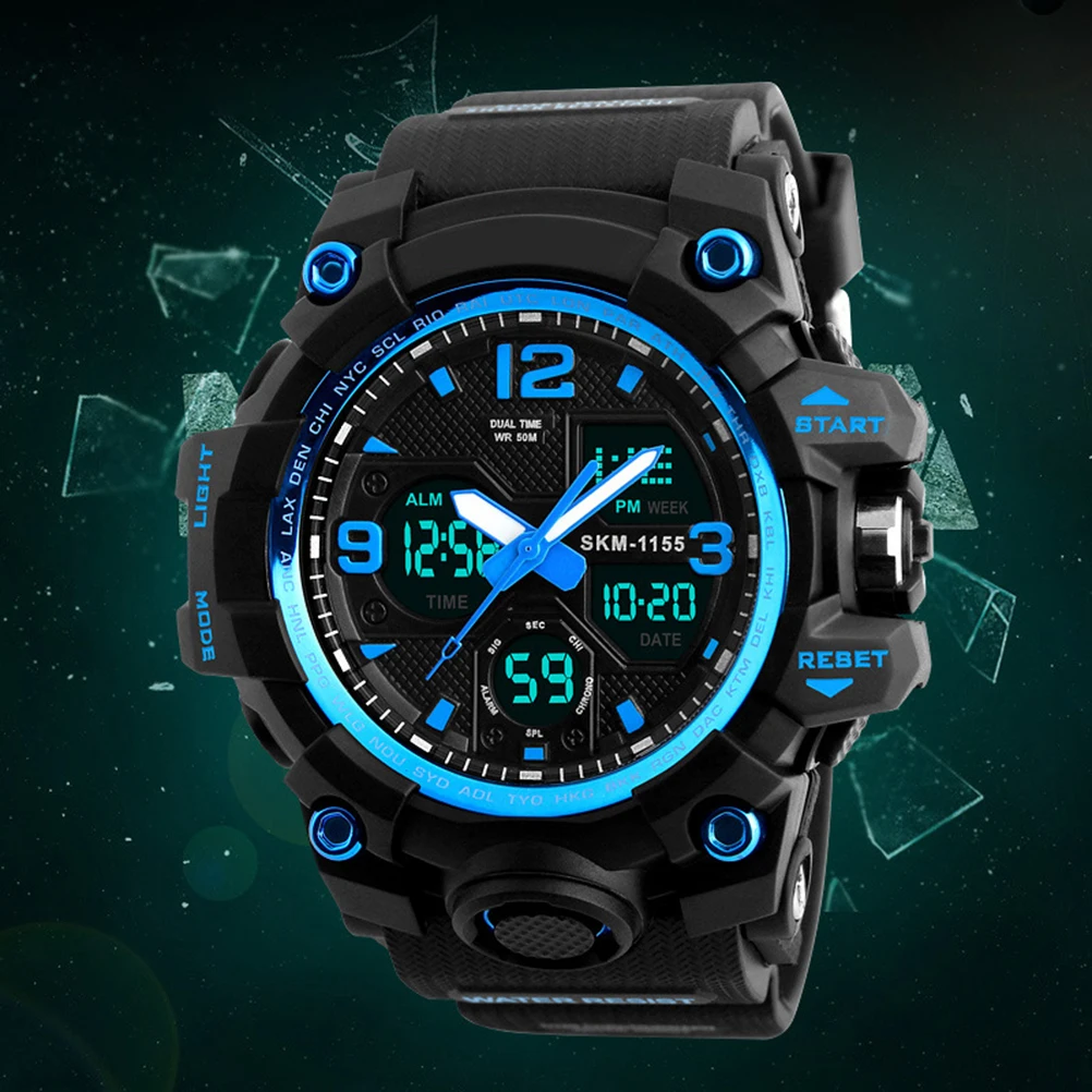 

Digital Sports Watch Waterproof Wristwatch Outdoor Blue Number Men 50M Diving Bathing Stopwatch Timer Alarm Display Week