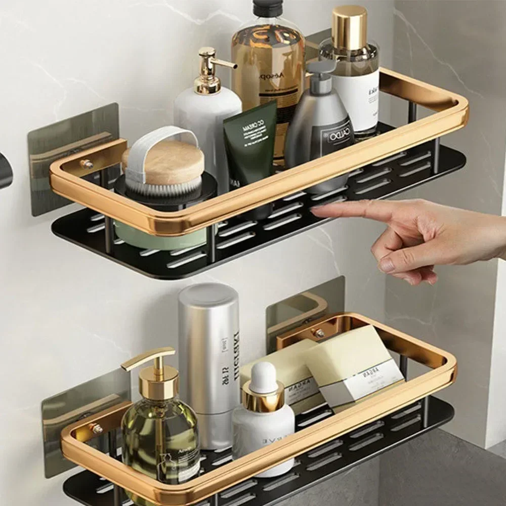 2025 New Non perforated Bathroom Shelf Floating Shelf for Wall Shelves Shower Hardware Bathroom Corner Shelf wall storage rack