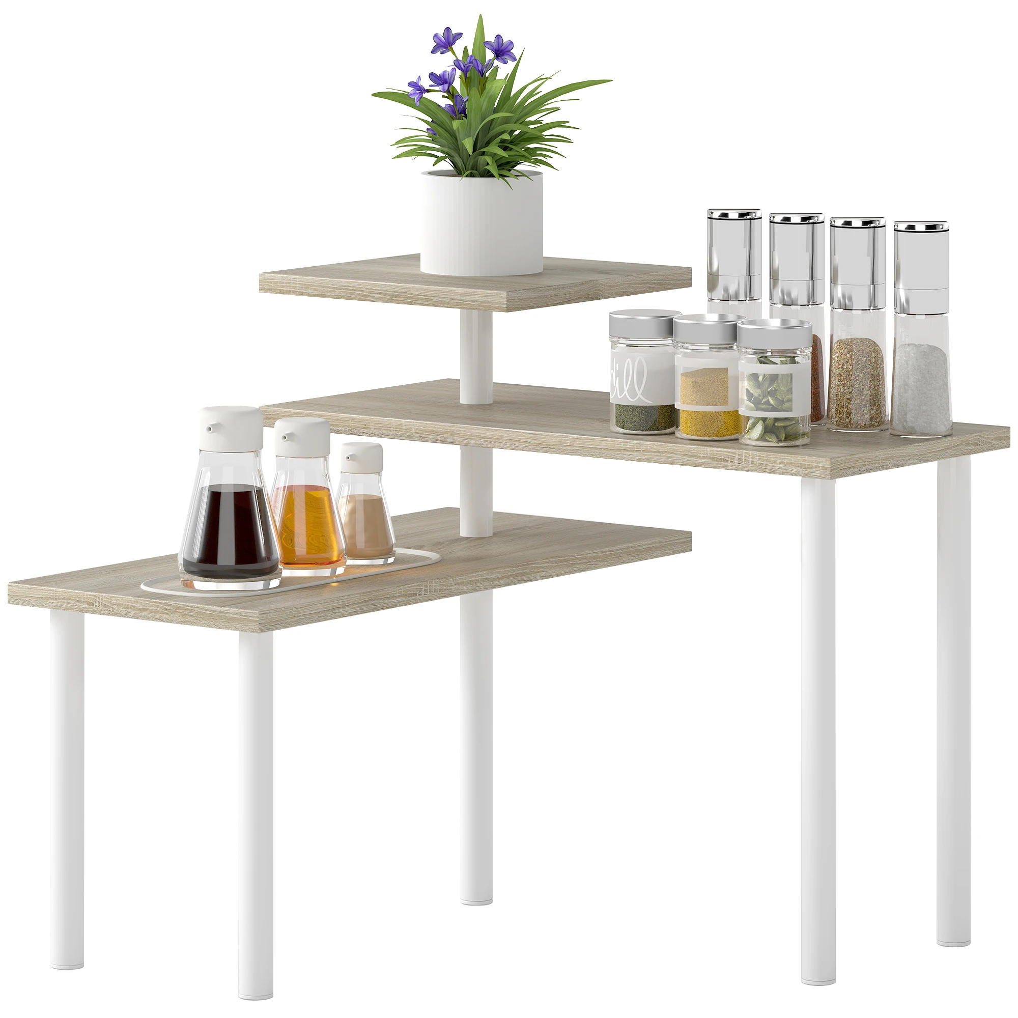Homcom Étagère de cuisine à 3 niveaux avec 3 étagères rotatives, structure métallique et design étagé pour salle à manger et salon naturel
