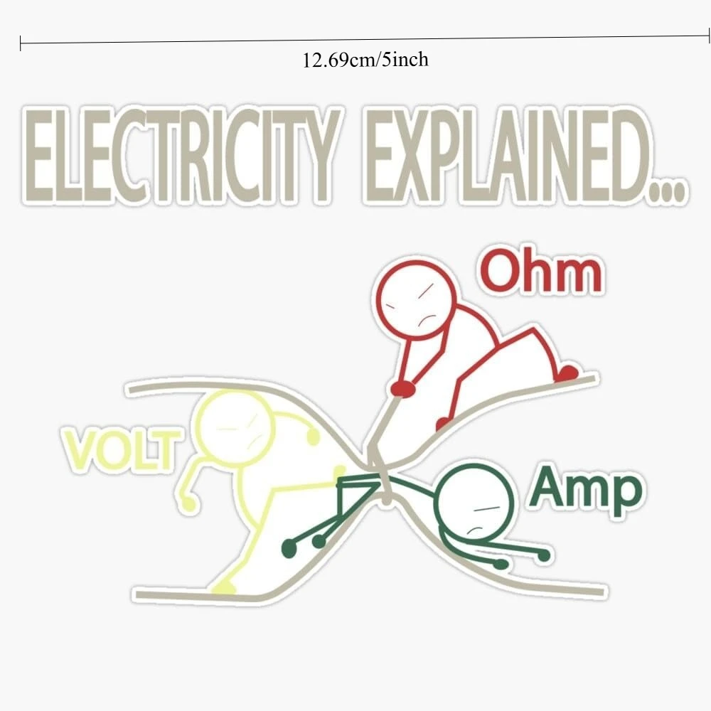 1pc Funny Electricity Explained Volt Ohm Amp Vinyl Sticker Waterproof Decal For Electrician Tool Car Helmet