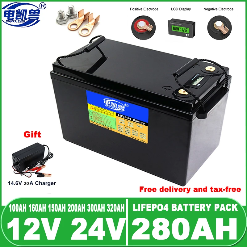 

New 12V 24V 100 150 160 200 280 300 320Ah LiFePO4 Battery Pack for Golf Cart RV Campers Off-Road Duty free and free delivery