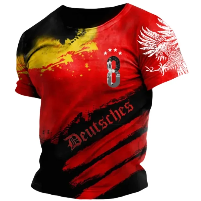 New German football digital printed 3D T-shirt, men\'s summer sports outdoor lightweight breathable quick-drying top, Asian size