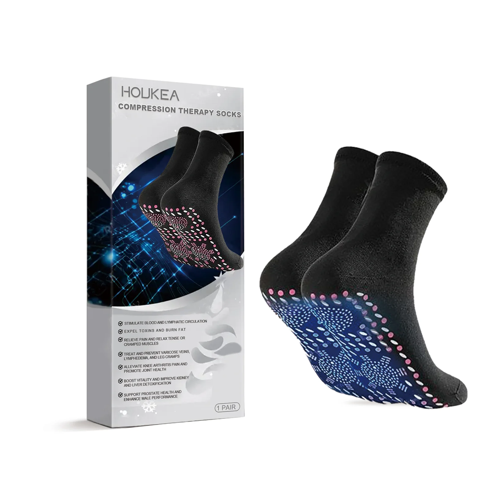 Compression Therapy Socks Self Heating Foot Massage Socks Warm Anti-slip Sole Socks Relieve Foot Discomfort Soft Skin-friendly Foot Care Socks for Men Women