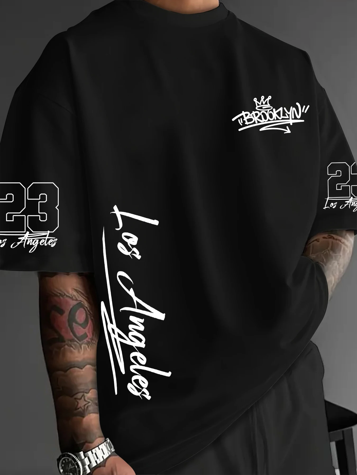2026 Summer New 3D Quick-Dry Breathable Children's Men's T-shirt Brooklyn Crown Los Angeles 23rd Street Hip-Hop Style