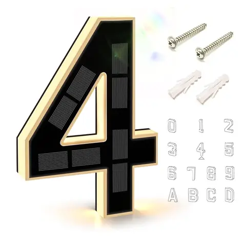 12CM Solar-Powered Outdoor House Number Light, House Numbers with Solar Panel, Waterproof LED Address Numbers for Home