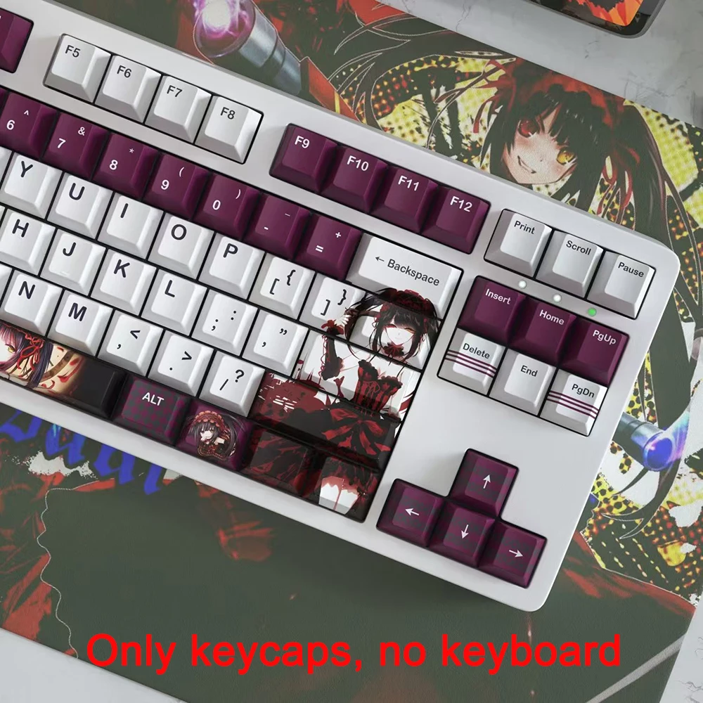 1 Set PBT Dye Subbed Keycaps Two Dimensional Cartoon Anime Gaming Key Caps Cherry Profile Keycap For DATE A LIVE Tokisaki Kurumi