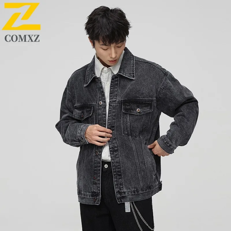 

COMXZ New Couple Trendy American Vintage Denim Jacket for Men Large Size Loose Fit High end Fashionable Jacket windbreaker 2025