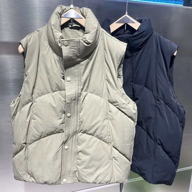 

Thiened Stand Collar down Vest Men's White Du down Svel oulder Pad Vest Autumn Winter New Arrival Youth Faion