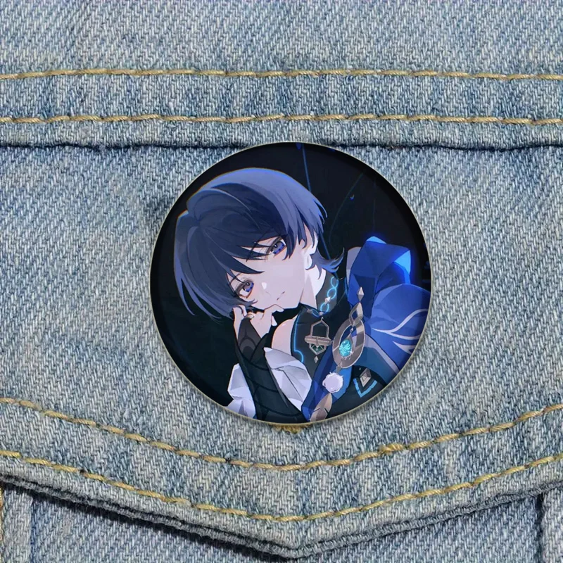 58mm Genshin Impact Brooch Game Anime Badge Cartoon Figure Kunikuzushi Round Display Brooches Lapel Pins Jewelry Gift Accessory