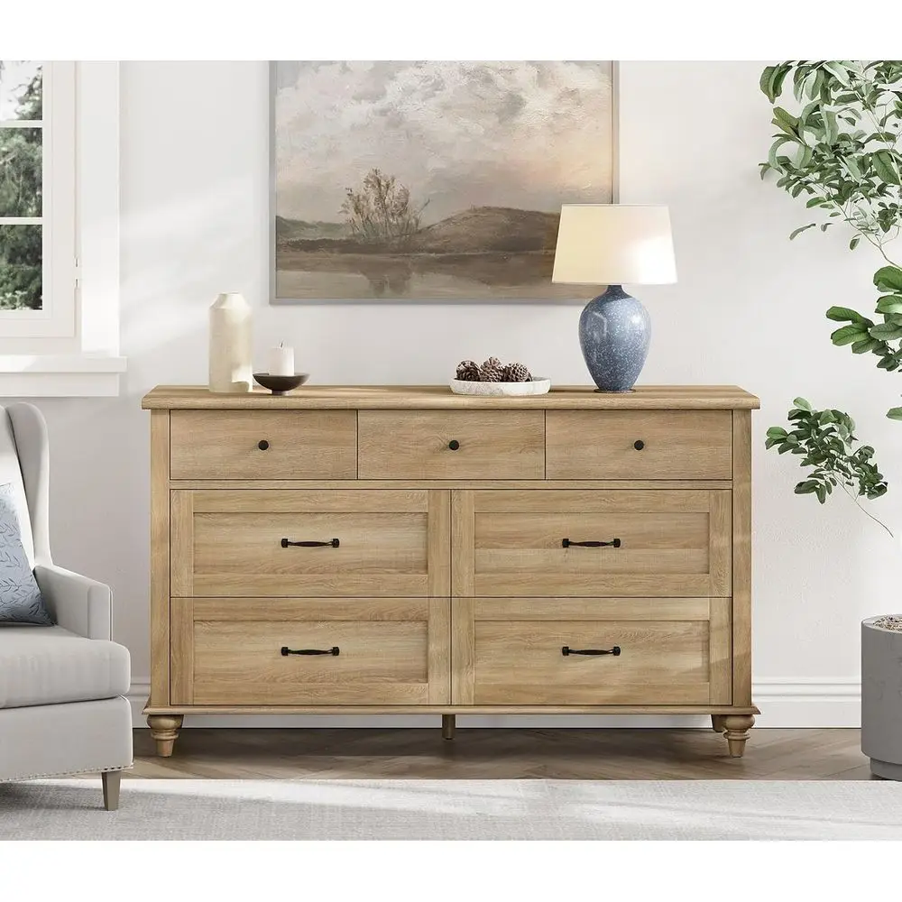 Solid Wood 54 Oak Chest for Bedroom and Kids' Room with Rustic Storage Drawers