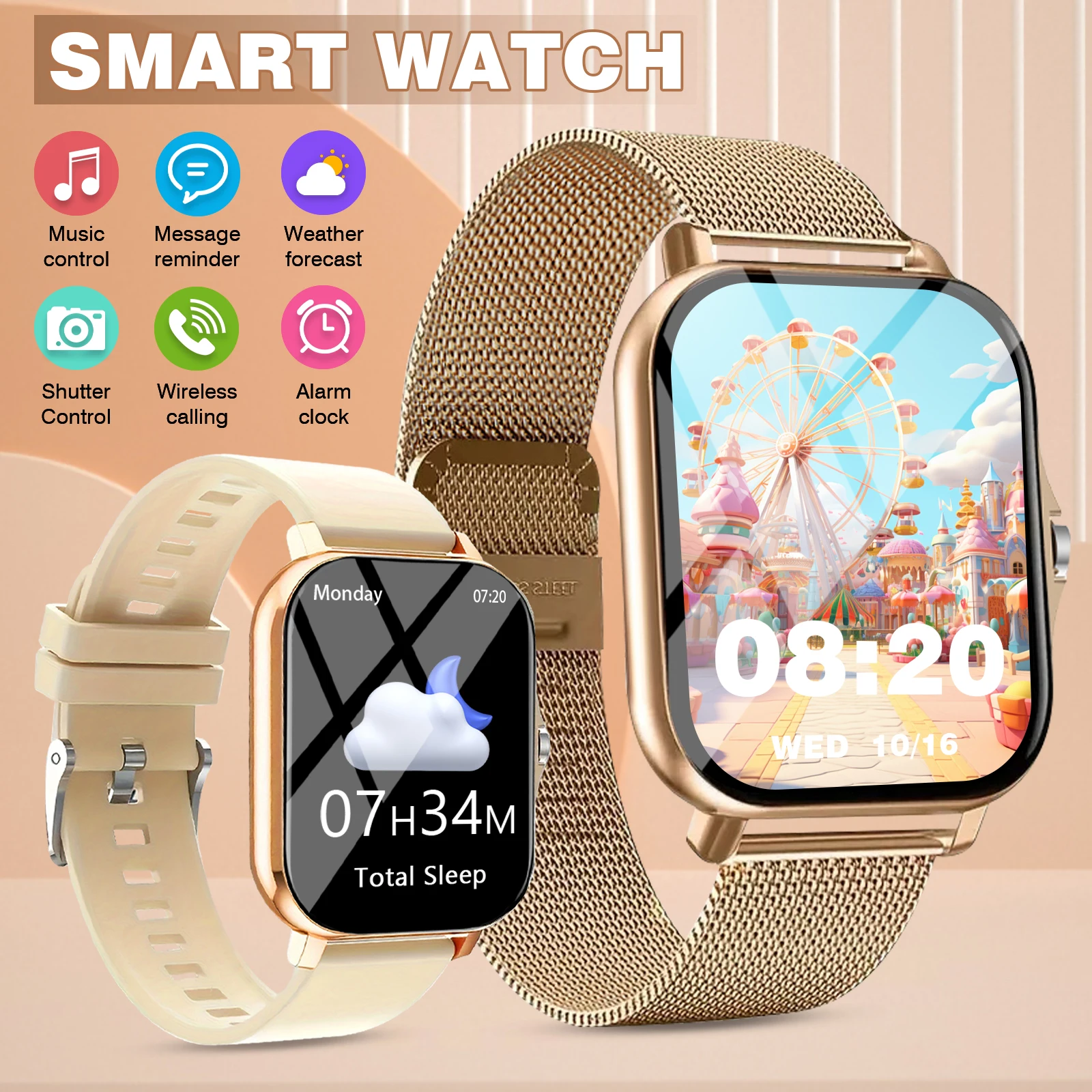 

1,83-дюймовые умные часы, мультиспортивный режим, беспроводной звонок, вид с напоминанием о сообщении, унисекс, совместимые с iOS и Android