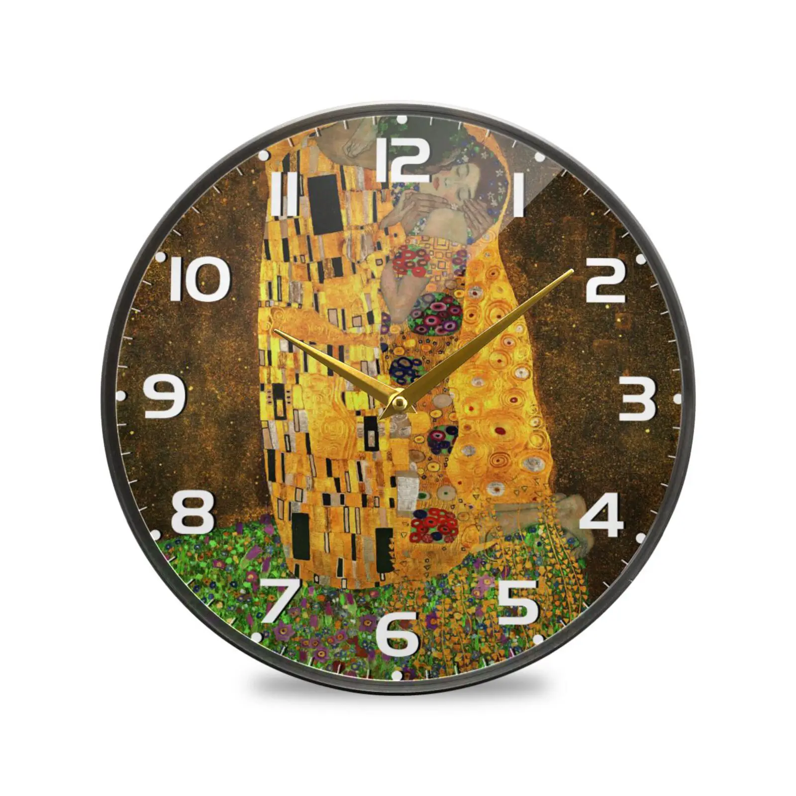 Gustav Klimt Kiss Oil Painting Acrylic Wall Clock Round Non-Ticking Silent Hanging Wall Watch Quiet Desk Clock Home Decor Art