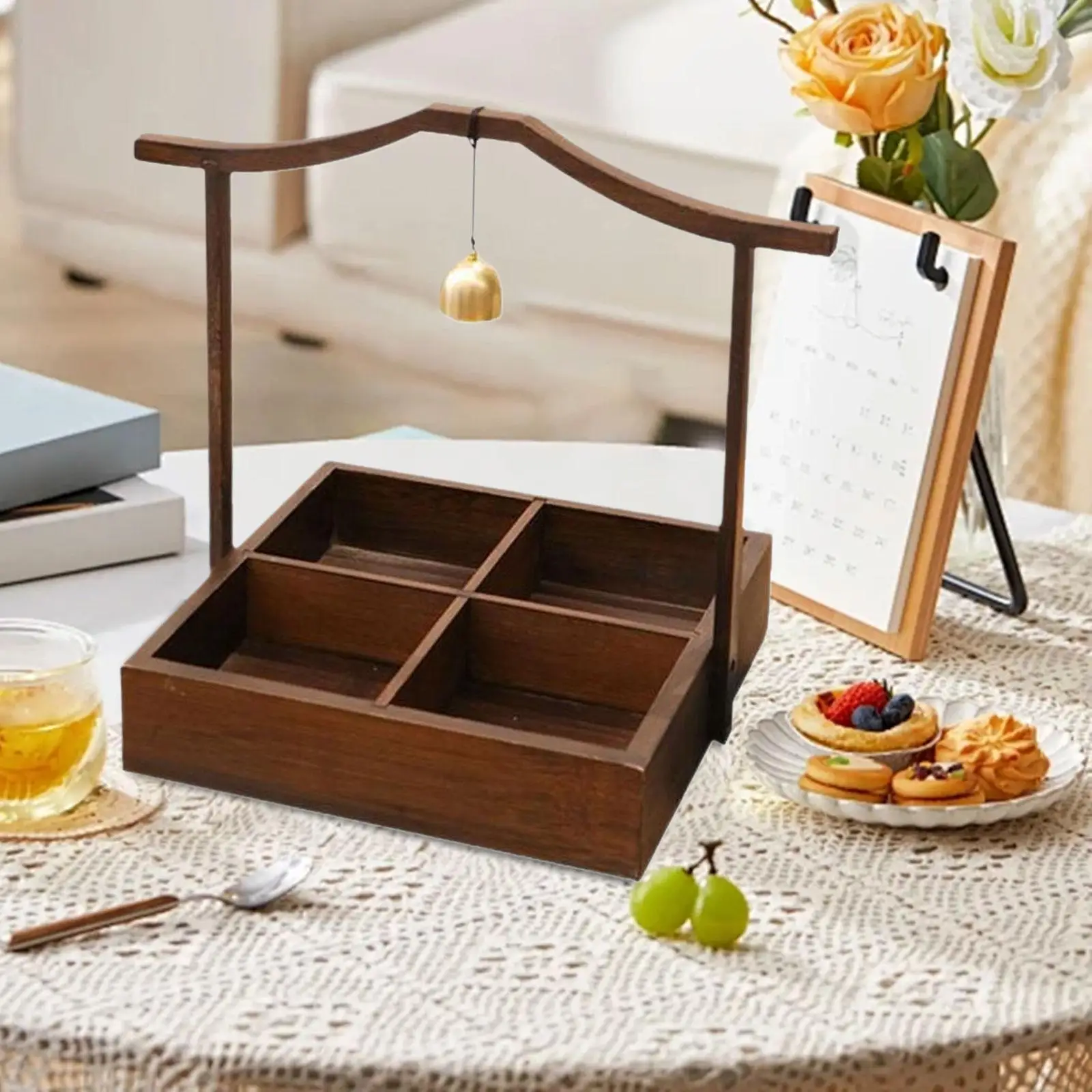 Chinese Divided Dried Fruit Tray Appetizer Platter Wedding Bedroom Festival Dessert Plate Serving Tray Square 4 Compartments