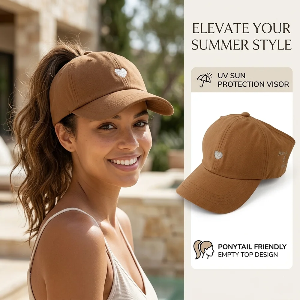 

Summer Empty Top Sun Hat Women Wide Brim Beach Visor Cap Ponytail Friendly Outdoor Hiking Tennis Sport Golf UV Protection Hats