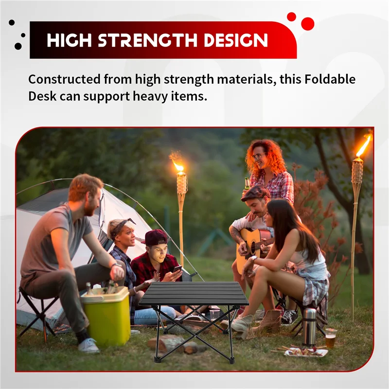 

NALFI-Outdoor Camping Folding Table Party Picnic BBQ Foldable Desk High Strength Ultralight Aluminium Portable Table Black