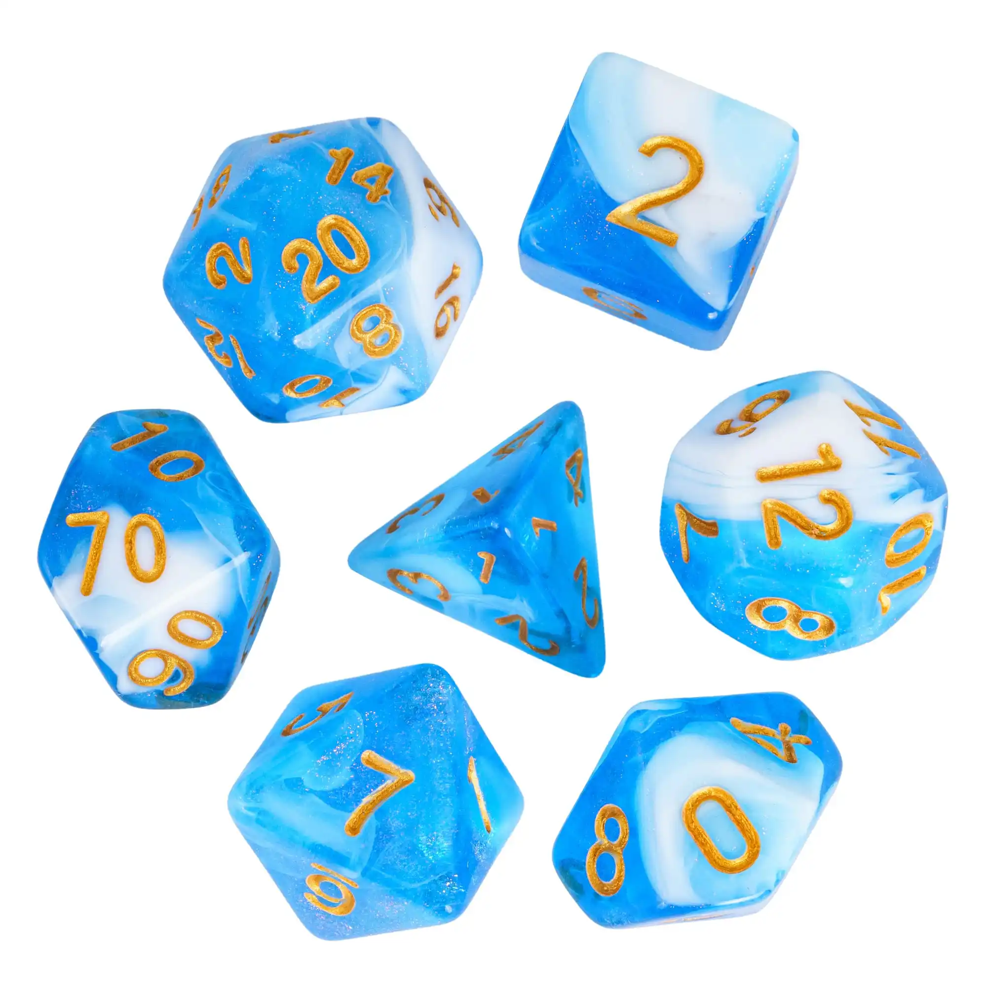 DND Glitter Dice Set Two Tone D4-D20 Multicolor 7Pcs/Set Polyhedral D&D Dice for Dungeons and Dragon Role Playing Board Games